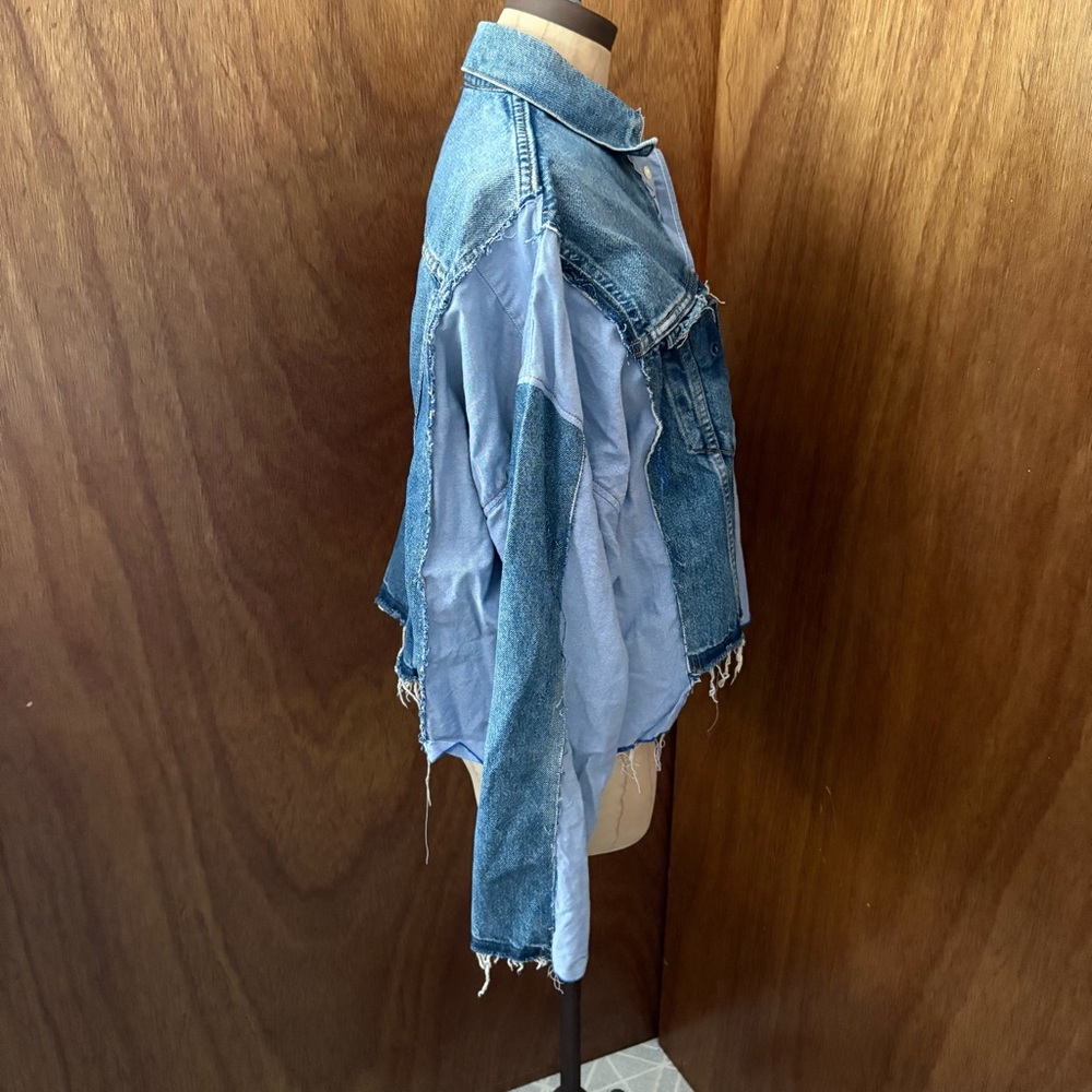 SOLD Levis sz L Remake DIY Denim Blue Button Down Shirt Long Sleeve Reconstructe - Picture 7 of 16